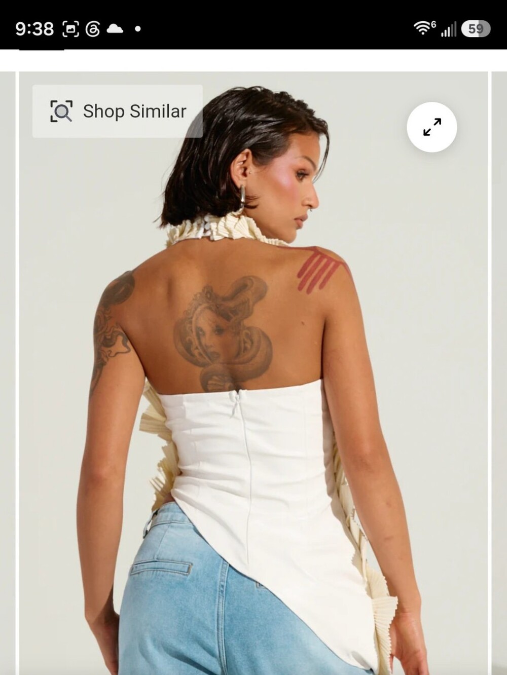AKIRA Ivory Sculptural Pleated V-Neck Top - Picture 2 of 5